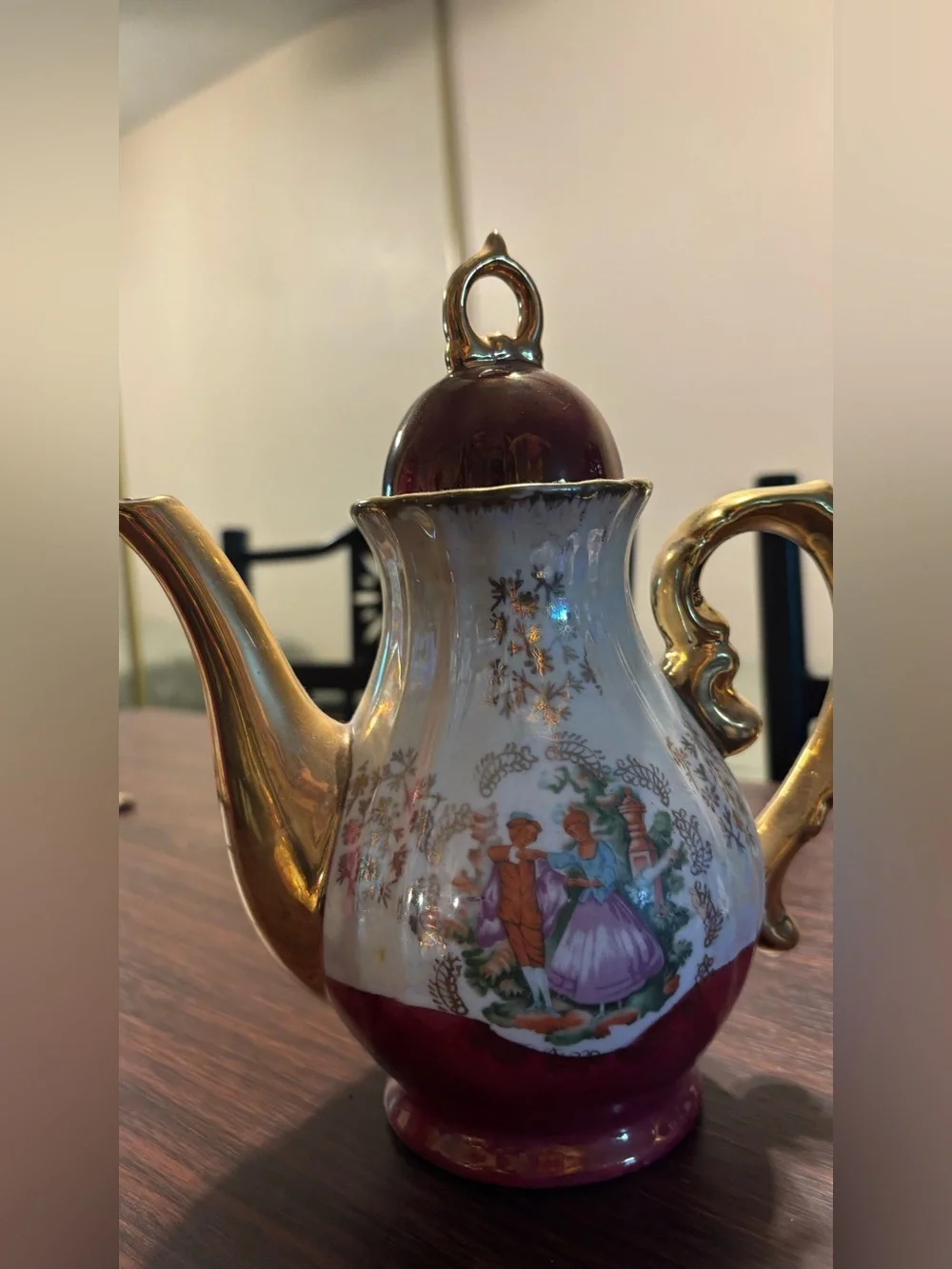Vintage Lusterware Porcelain Tea Set Courting Couple Gold Trim